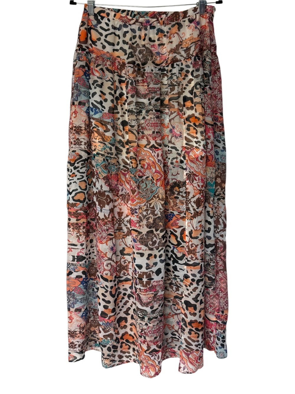 Boston Proper Leopard Medley Maxi Skirt Size 10 Boho Animal